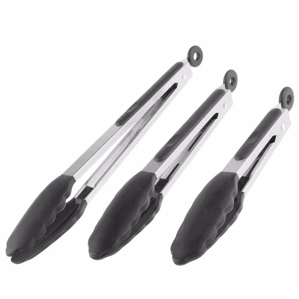 Classic Cuisine Stainless Steel Kitchen Tongs with Silicone Tips, 3-Piece Set