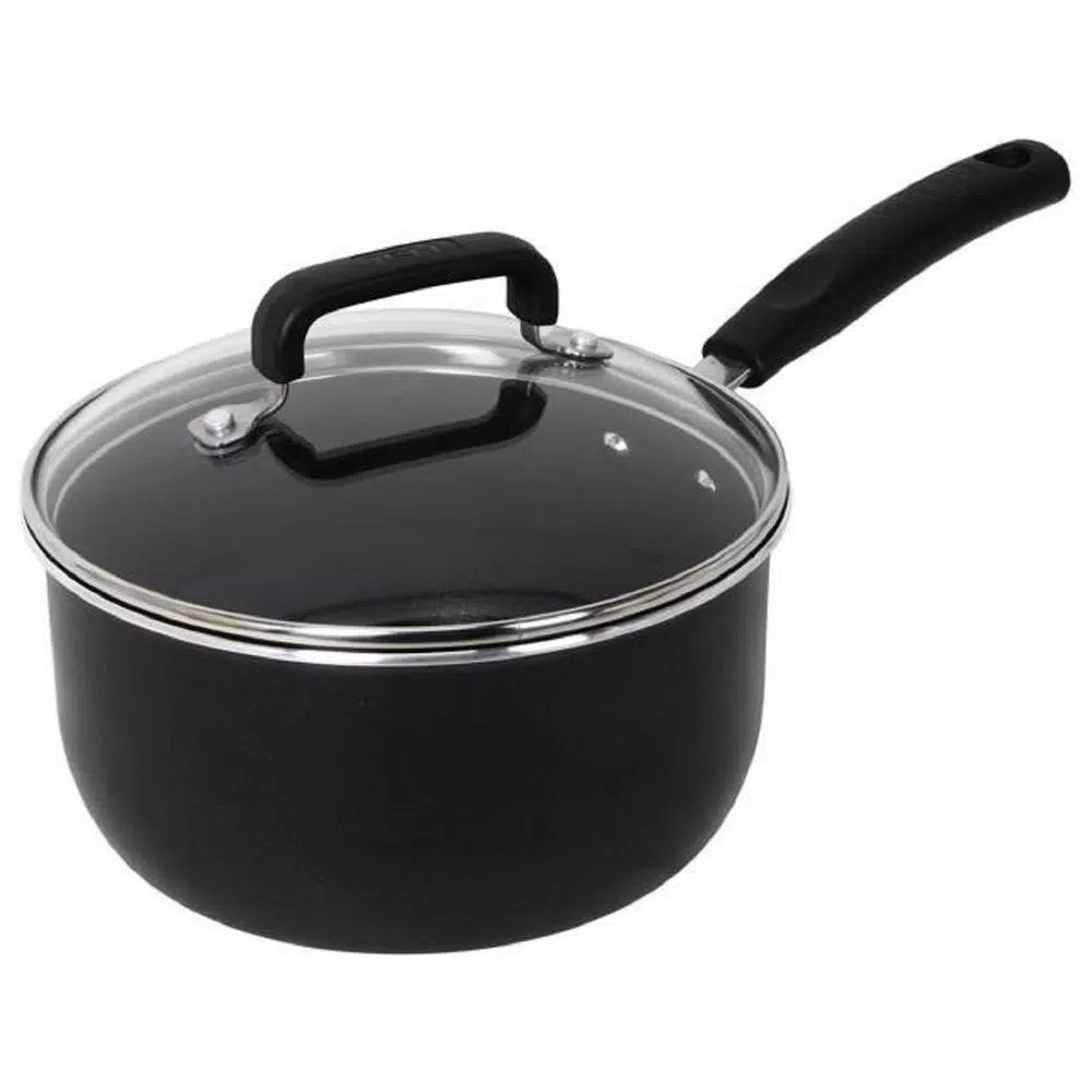 T-Fal Signature 3 Qt. Aluminum Nonstick Sauce Pan with Glass Lid, Black