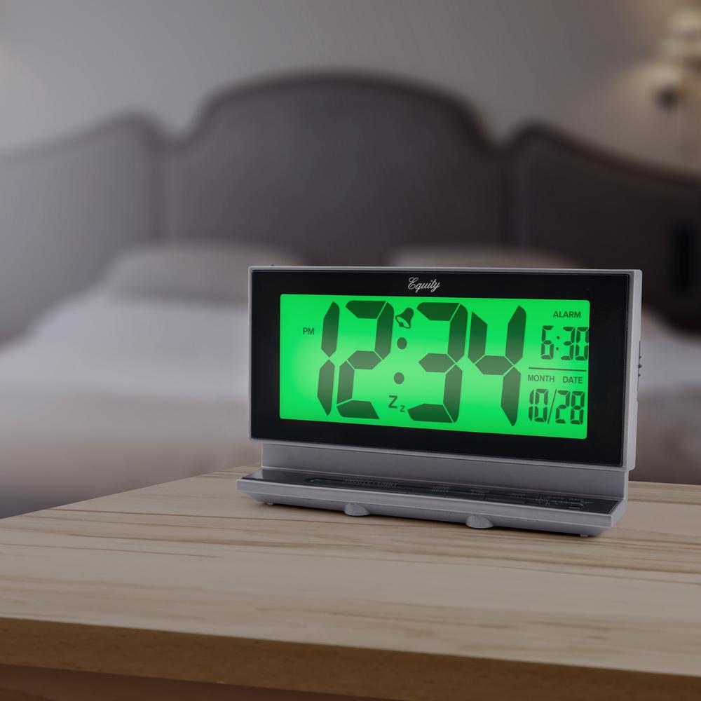 Equity by La Crosse Large 2 in. LCD Digital Alarm Table Clock with Night Vision Technology - Silver