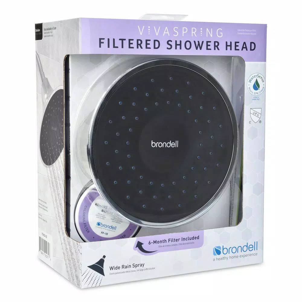 Brondell VivaSpring 6.5 in. Single Wall Mount Fixed Rain Shower Head with KDF Filtration, Chrome