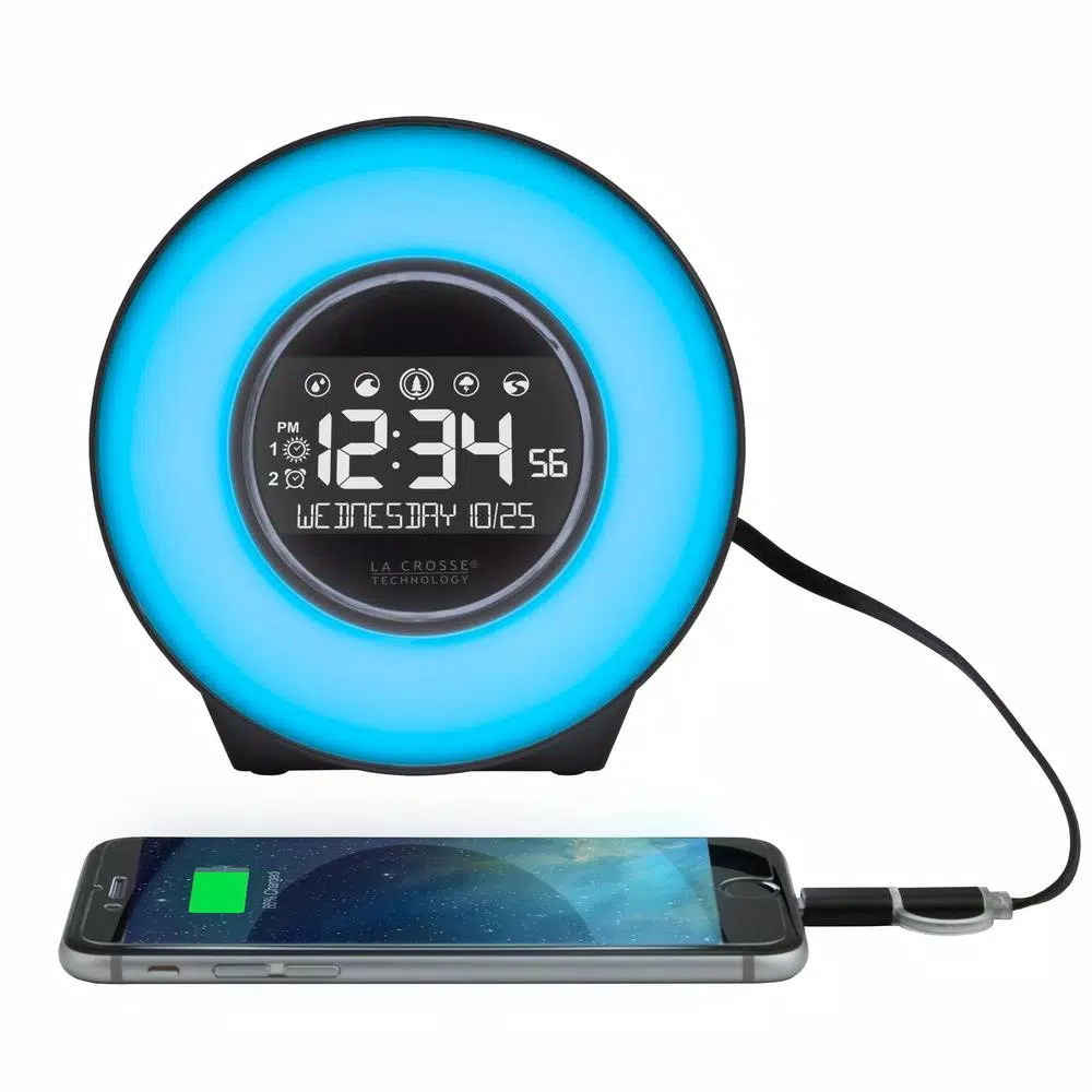 La Crosse Technology Color Mood Light Alarm Clock with Nature Sounds and USB Charging Port