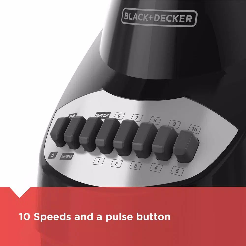 BLACK+DECKER 10-Speed Countertop Blender with 40 oz. Glass Jar, 550 Watts, Black
