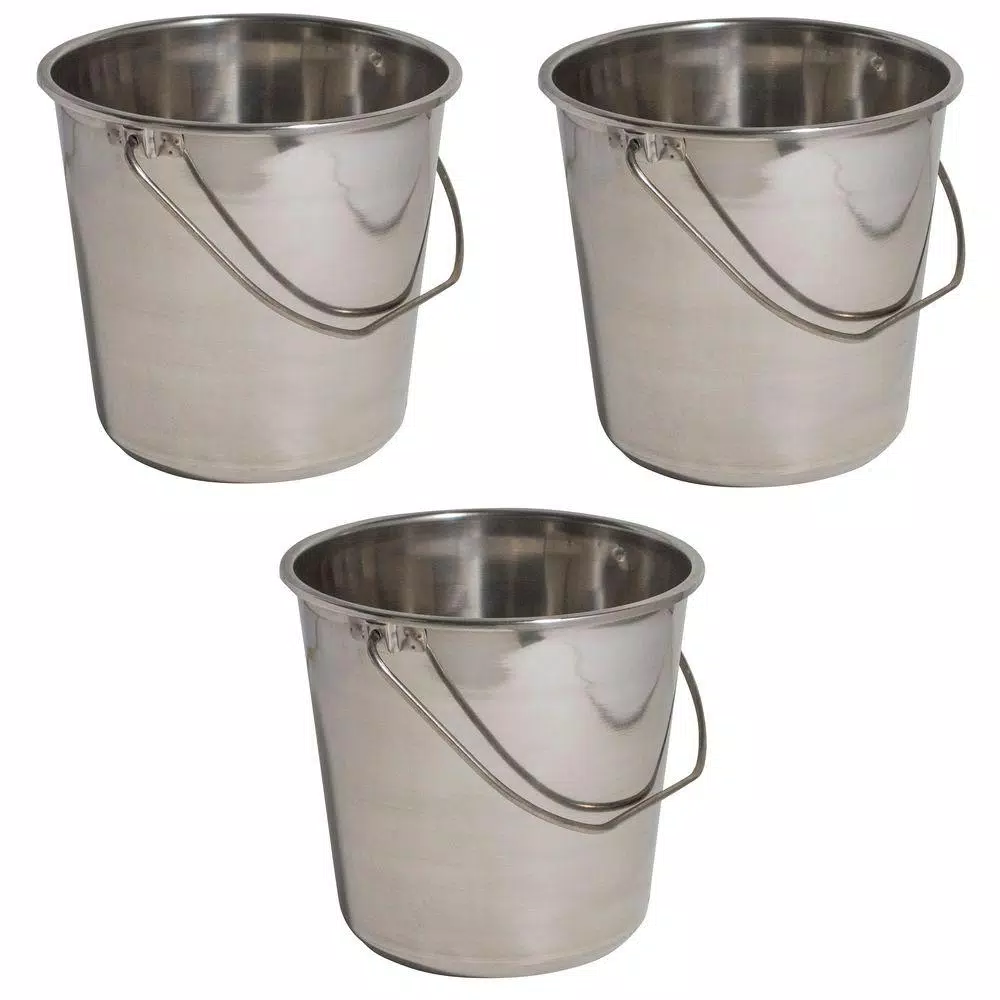 AmeriHome 3-Piece Stainless Steel Bucket Set, 2.37 Gallon Multi-Purpose Metal Pails