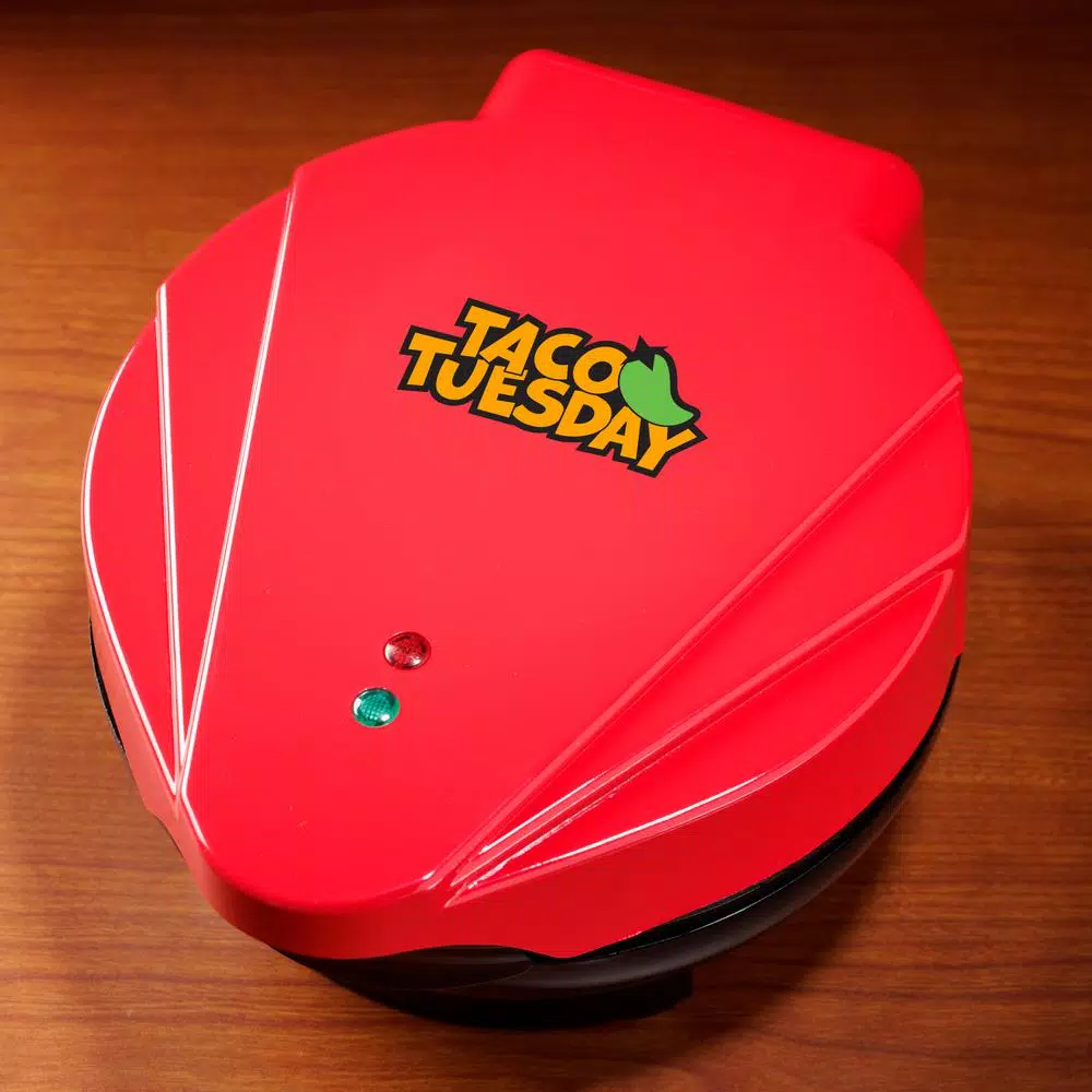 TACO TUESDAY Tortilla Bowl Maker, 100 sq. in. Non-Stick Specialty Grill, Red