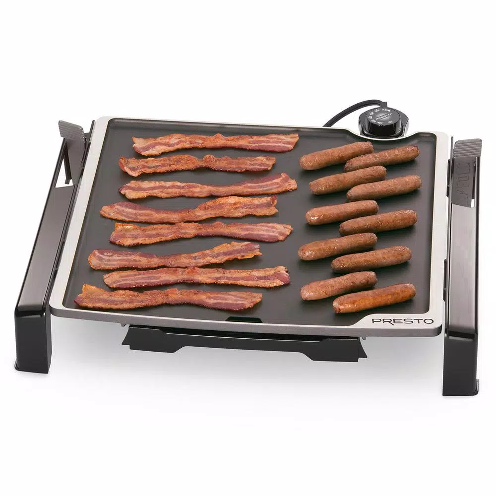 Presto Tilt and Fold 210 sq. in. Electric Griddle with Temperature Sensor, Black