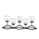 Danya B Wavy Black Iron 5-Light Hurricane Candelabrum with Glass Cups thumbnail 2