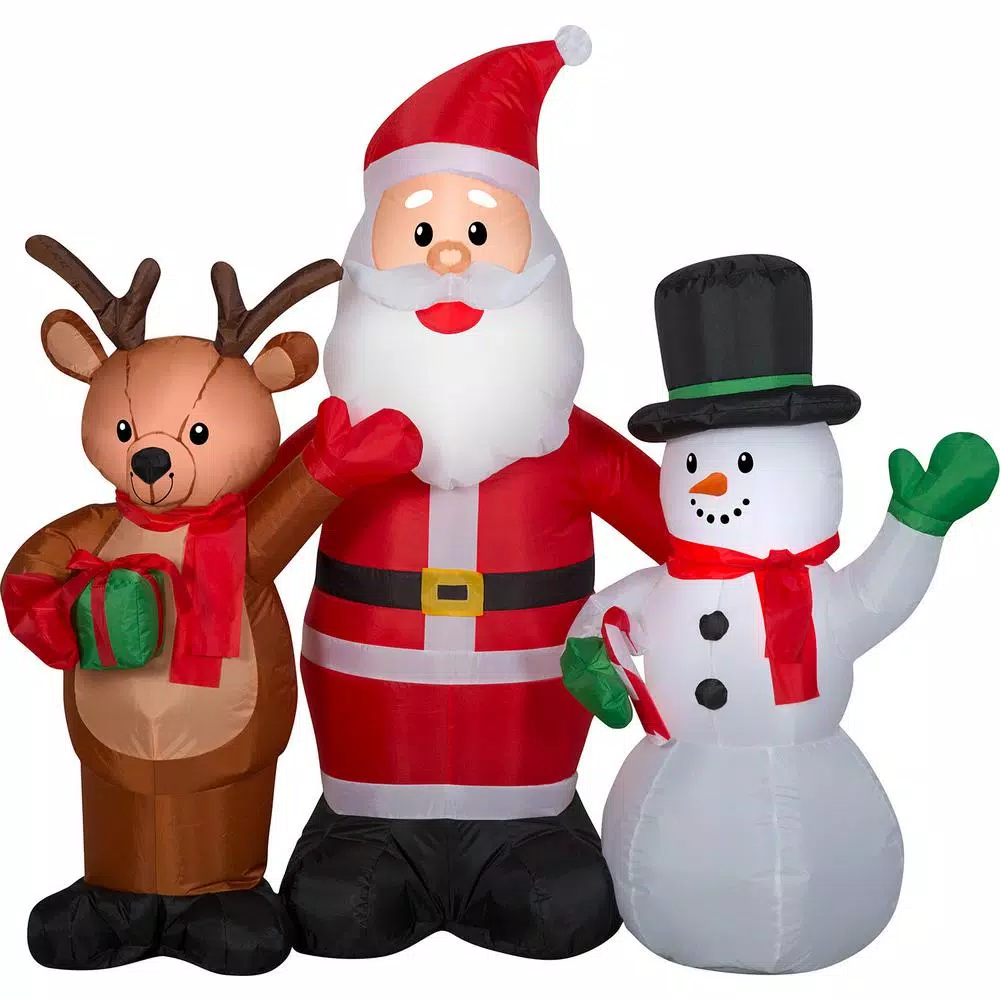 Gemmy 4 ft. Airblown Inflatable Santa, Reindeer, and Snowman Christmas Trio with LED Lights