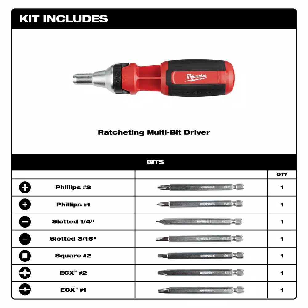Milwaukee 9-in-1 ECX Drive Ratcheting Multi-Bit Screwdriver Set
