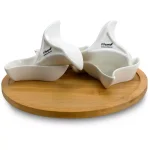 Elama Signature Collection Stoneware Appetizer Bowls with Bamboo Lazy Susan Serving Tray thumbnail 4
