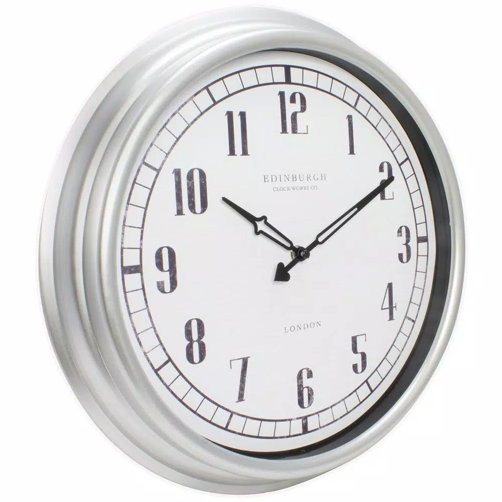 Equity by La Crosse 16 in. Silver Quartz Indoor/Outdoor Wall Clock with UV Protected Dial