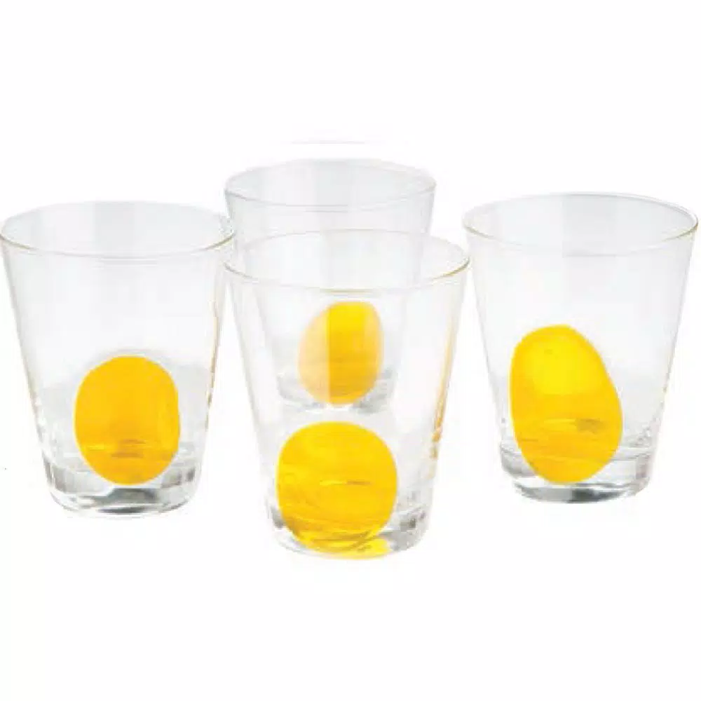 Abigails Clear Double Old-Fashioned Glass Set with Mouth-Blown Yellow Dot (Set of 4)
