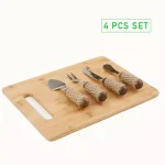 Mind Reader 4-Piece Stainless Steel Cheese Knife Set with Decorative Rope Wrapped Wood Handles thumbnail 2