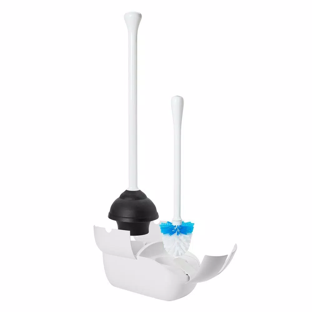 OXO Good Grips Toilet Brush and Plunger Combo Set with Holder, White