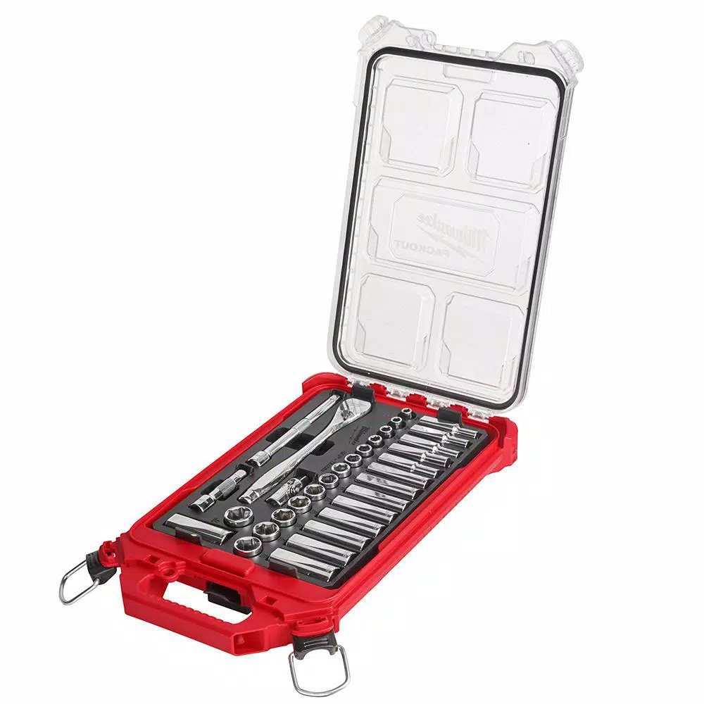 Milwaukee 60-Piece 3/8 in. Drive SAE & Metric Ratchet and Socket Set with PACKOUT Organizers