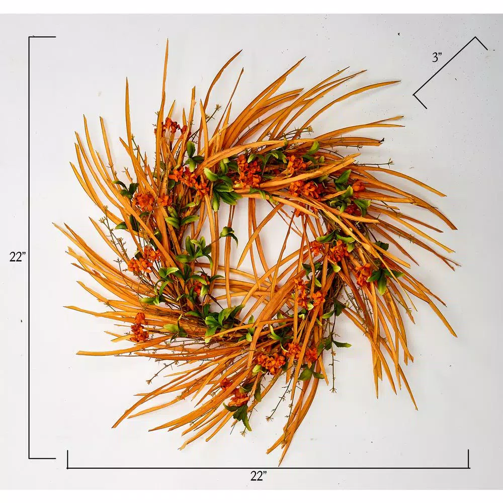 Worth Imports 22 in. Autumn Floral Wreath with Orange Blooms and Natural Twig Base