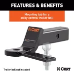 CURT Sway Tab Trailer Hitch Ball Mount, 2" Shank, 7,500 lbs Capacity, 2" Drop thumbnail 3
