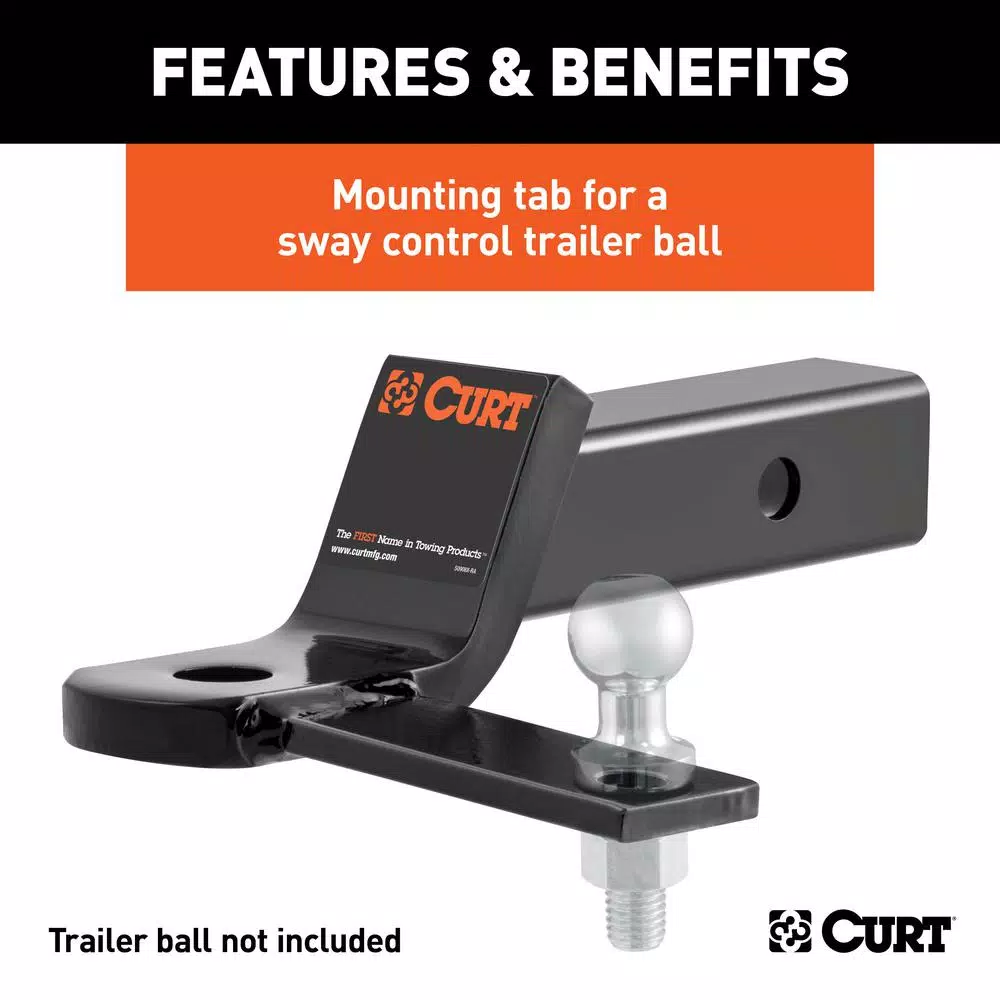 CURT Sway Tab Trailer Hitch Ball Mount, 2" Shank, 7,500 lbs Capacity, 2" Drop
