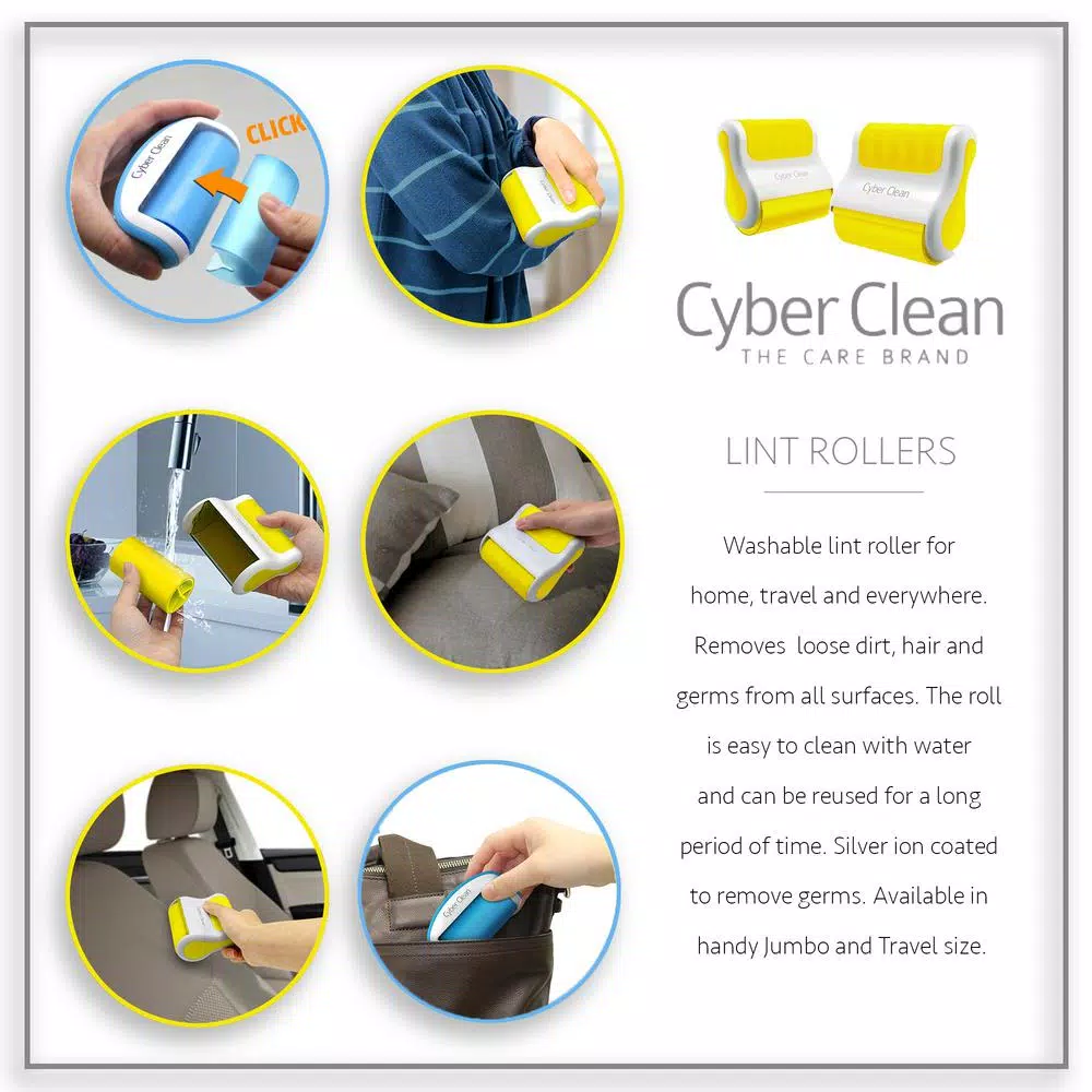 Cyber Clean RollCare Jumbo Washable Reusable Lint Roller with Silver Ion Coating