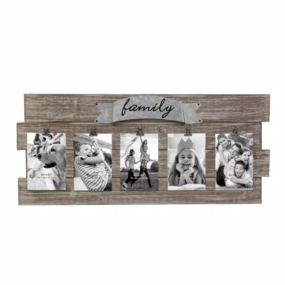 Stonebriar Collection Stonebriars Rustic Wood Collage Photo Clip Frame - Vintage Farmhouse Decor with Family Metal Detail
