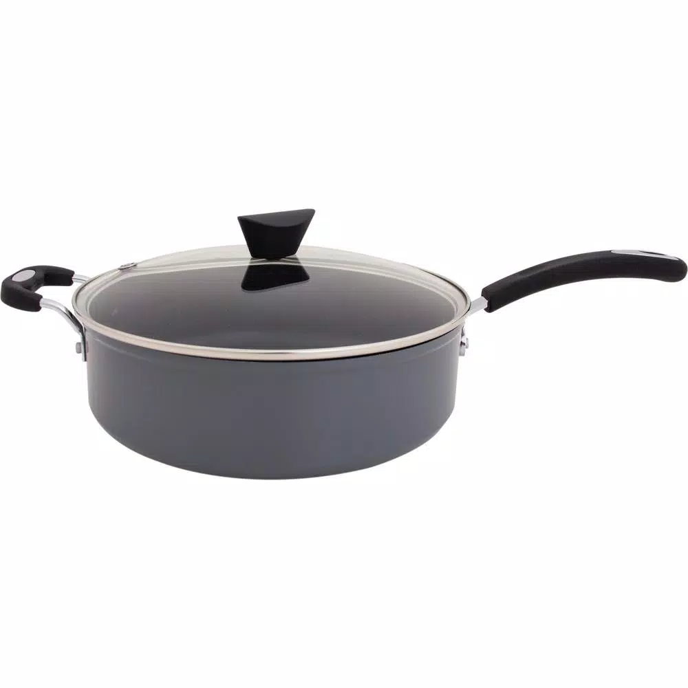 Ozeri Stone Earth 5.3 qt. Aluminum Ceramic Nonstick Sauce Pan with Glass Lid, Granite Gray