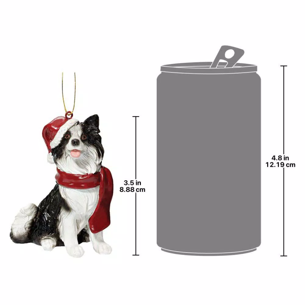 Design Toscano Border Collie Holiday Dog Ornament Sculpture, Hand Painted Resin