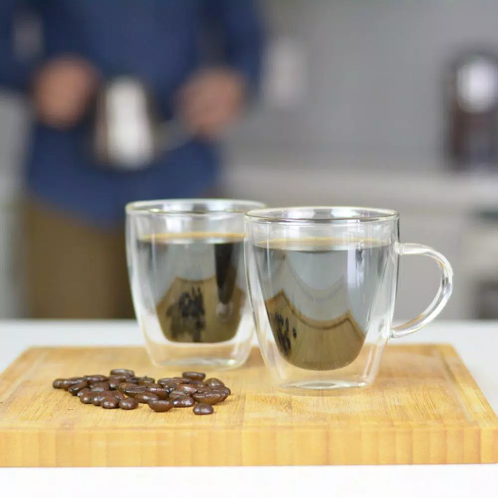 GROSCHE Turin Double-Walled Borosilicate Glass Espresso Cups with Handles, 4.7 oz (Set of 2)