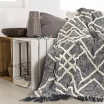 LR Home Contemporary Black and White Geometric Tufted Cotton Throw Blanket thumbnail 4