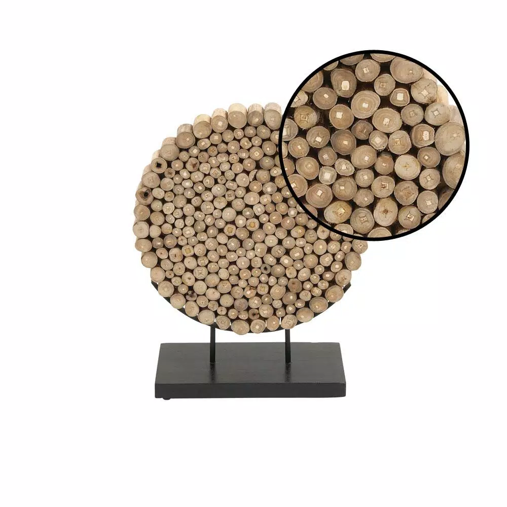 LITTON LANE Round Teak Wood Stump Sculpture - Rustic Organic Table Decor
