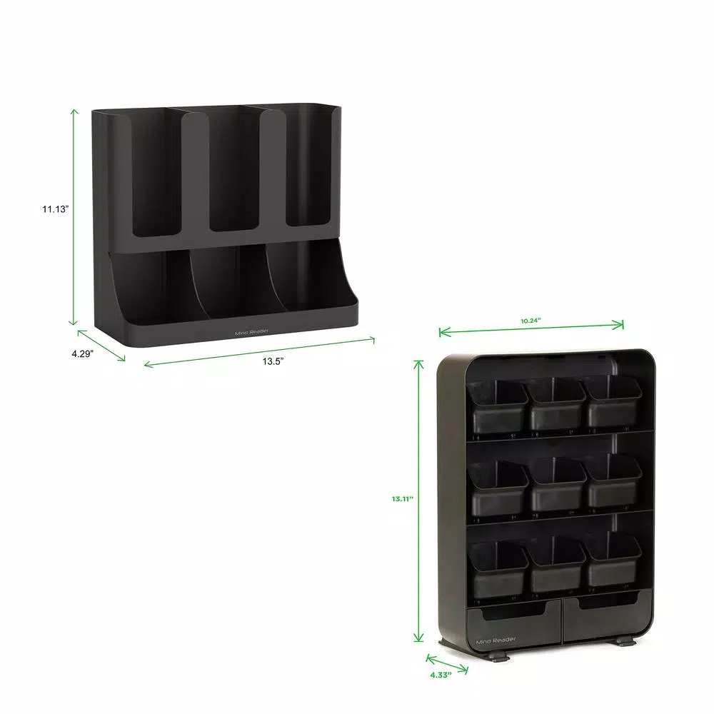 Mind Reader Black Coffee and Tea Station Organizer with Pod, Cup, and Condiment Storage
