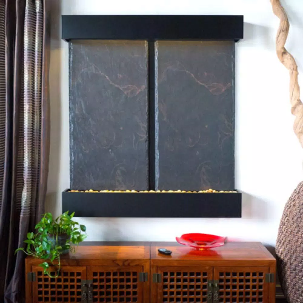 Water Wonders Nojoqui Falls Double Lightweight Slate Wall Fountain with Black Onyx Trim