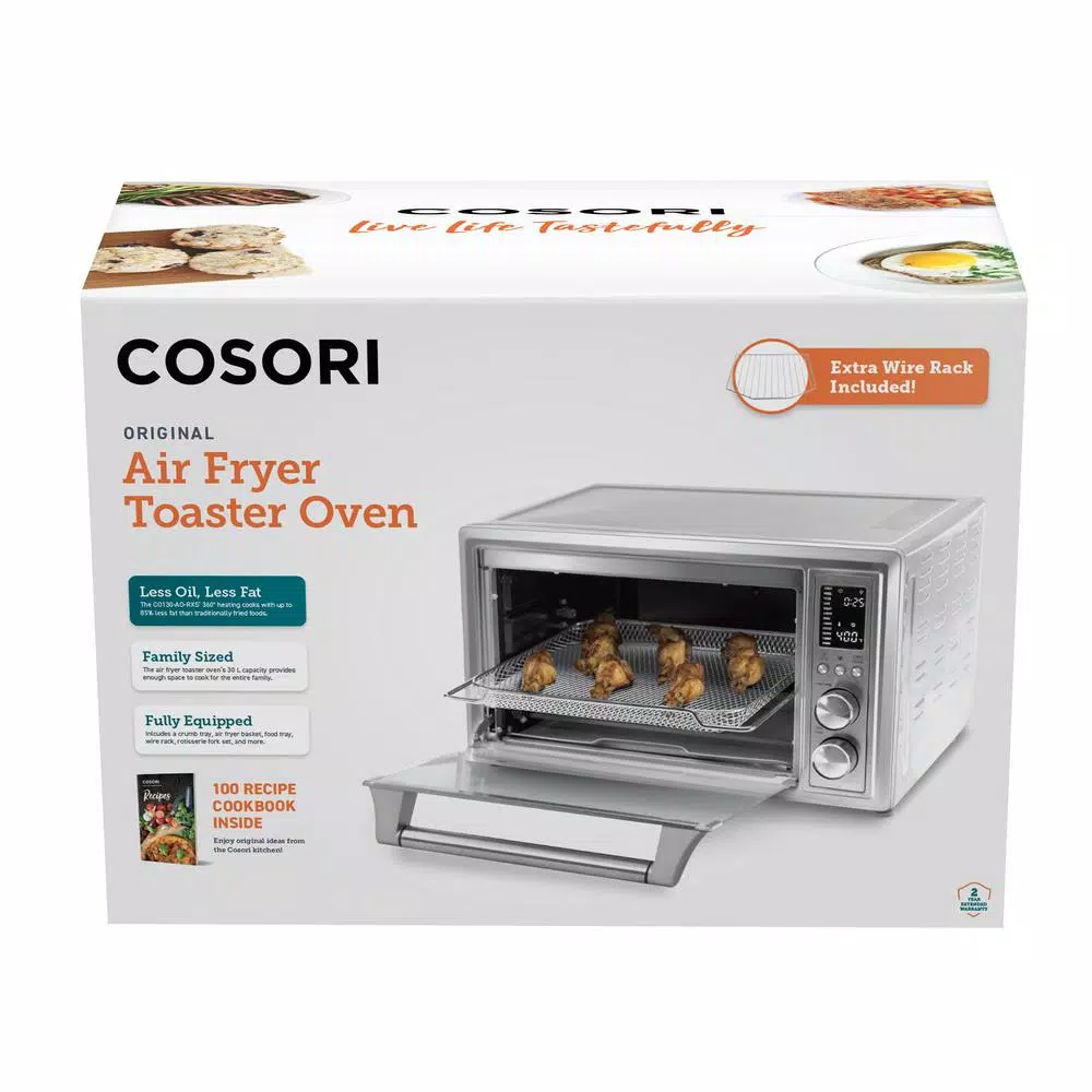 Cosori 30Qt Stainless Steel 12-in-1 Air Fryer Toaster Oven with Rotisserie and Extra Wire Rack
