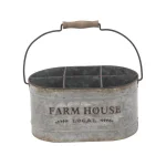 LITTON LANE Distressed Silver Iron 6-Bottle Oval Wine Caddy with Fir Wood Handle thumbnail 1