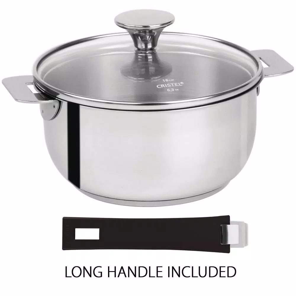 Cristel Tulipe 1 qt. Stainless Steel Sauce Pan with Glass Lid and Removable Handle System