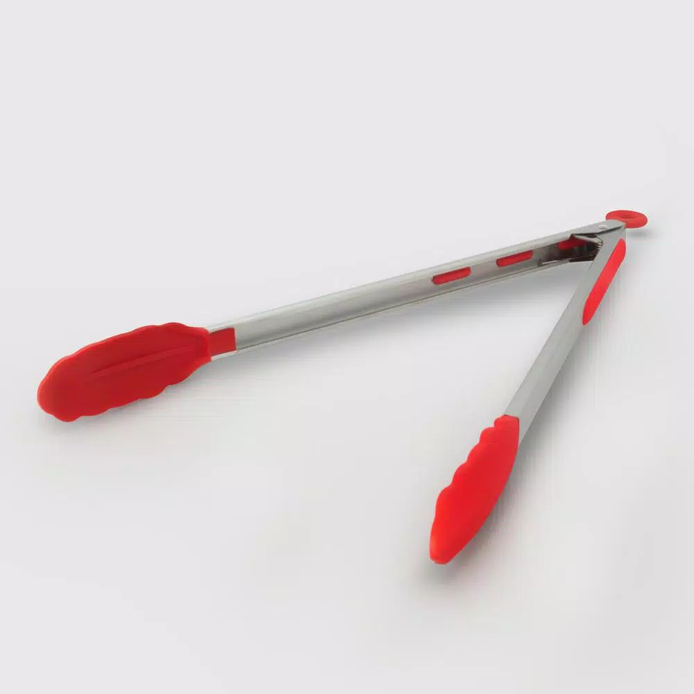ExcelSteel 12 in. Stainless Steel Tongs with Red Silicone Tips, Stay-Cool Handle (Set of 2)