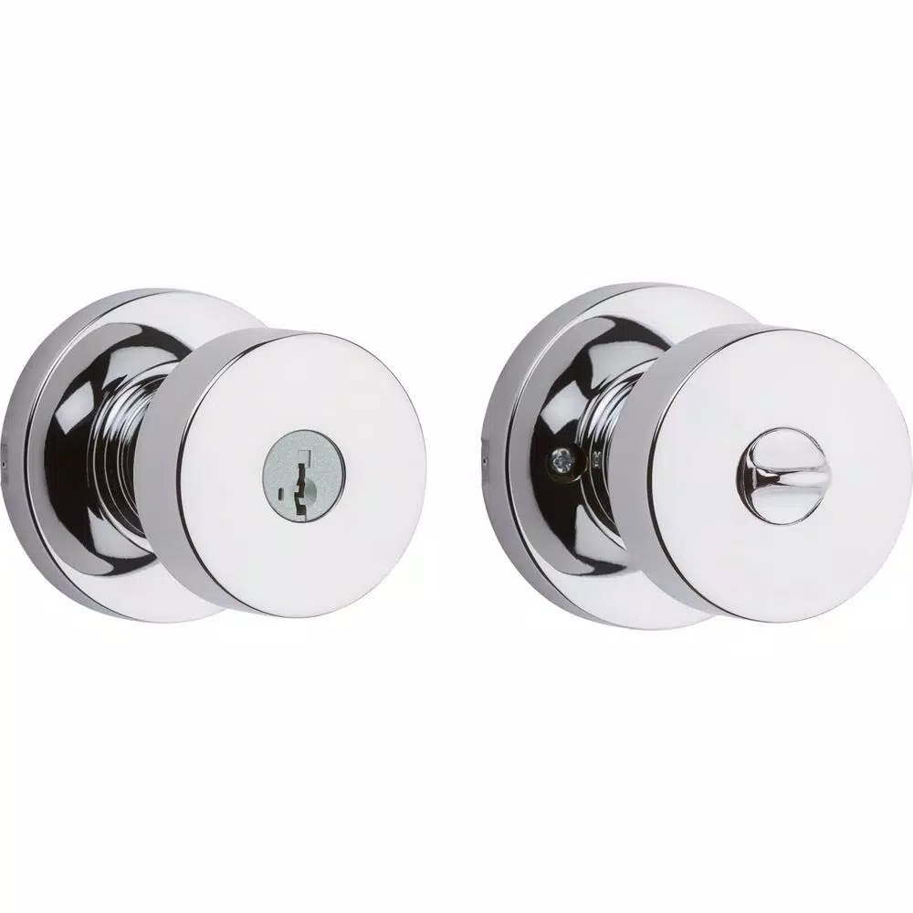 Kwikset Pismo Polished Chrome Round Exterior Entry Door Knob with SmartKey Security