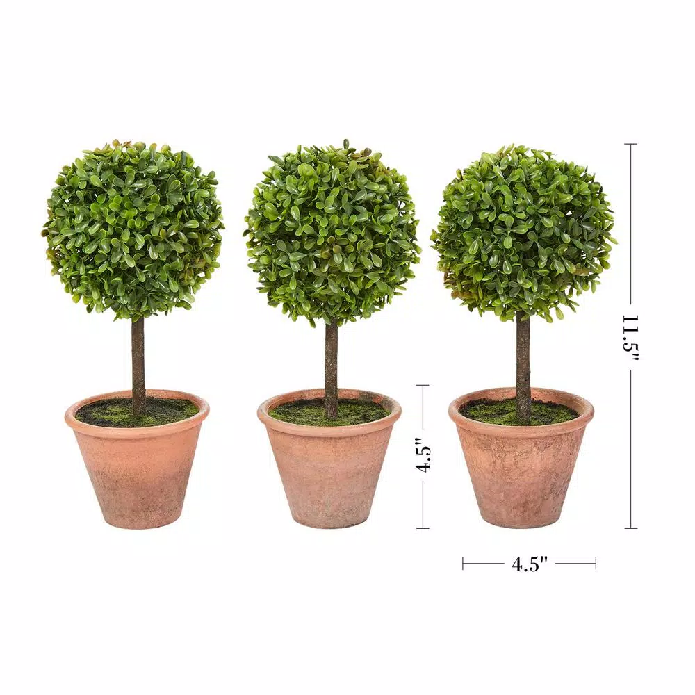 Pure Garden 11.5 in. Faux Boxwood Topiary Arrangements with Decorative Pots, Set of 3