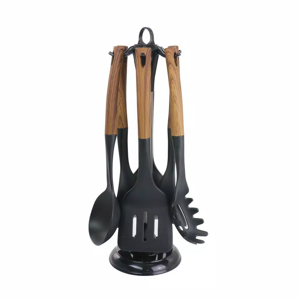 MegaChef 7-Piece Nylon Kitchen Utensil Set with Wood Design Finish