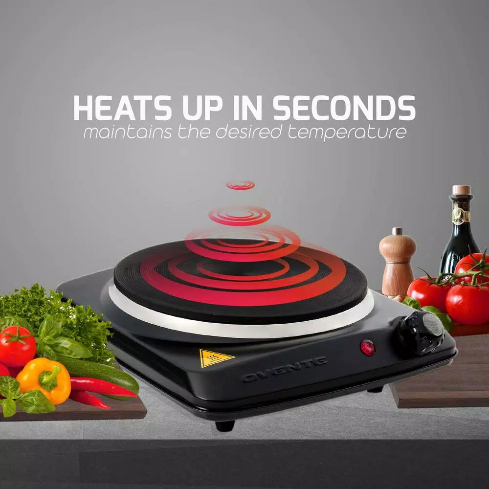 Ovente 1000W Single Burner Hot Plate, 7-in. Cast-Iron Infrared Ceramic Glass Electric Burner with Temperature Control