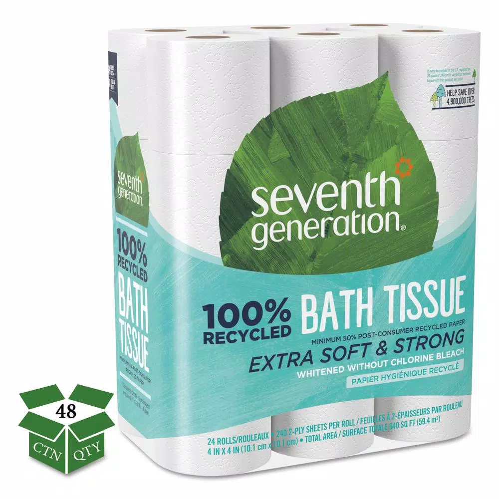 SEVENTH GENERATION 100% Recycled 2-Ply White Bathroom Tissue, 240 Sheets per Roll, 48 Rolls Pack