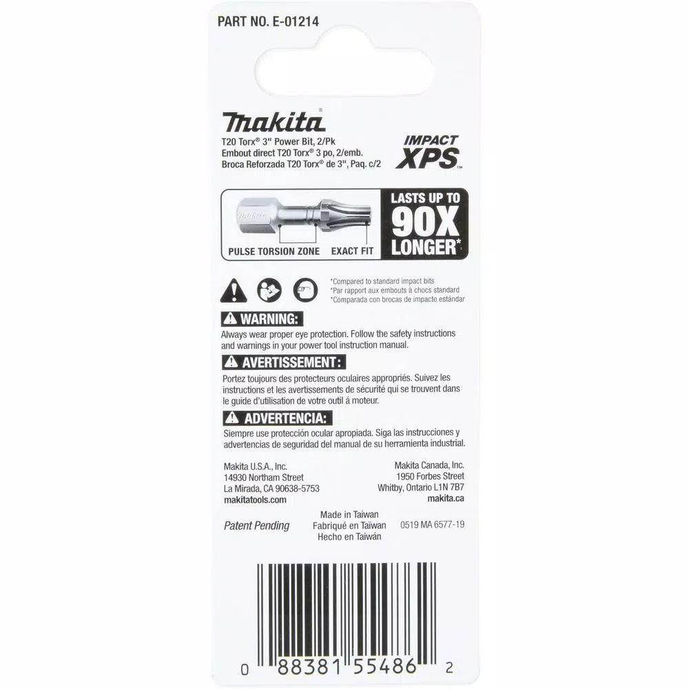 Makita ImpactXPS T20 Torx 3 in. Power Bits, 2-Pack