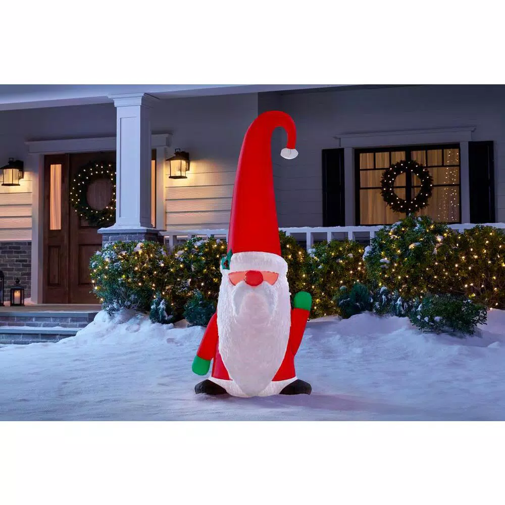 Home Accents Holiday 5 ft. Airblown Inflatables Fuzzy Plush Gnome with Curved Hat Christmas Decoration