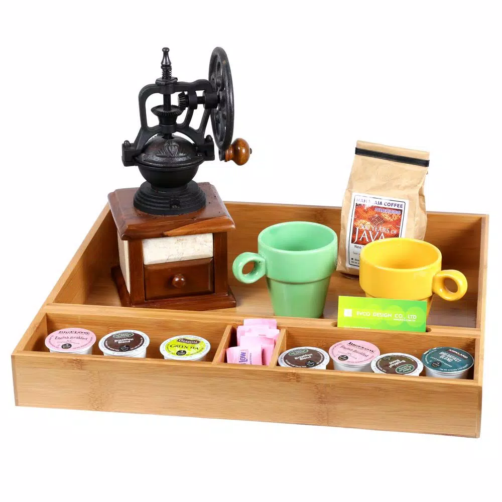 Creative Home Natural Bamboo Multipurpose Coffee Station Organizer and Serving Tray