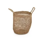 Zentique Hand Woven Seagrass Cylindrical Decorative Basket with Handles, Beige thumbnail 2