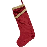 VHC Brands 20 in. Red Viscose Velvet Yule Christmas Stocking with Gold Paisley Embroidery thumbnail 2