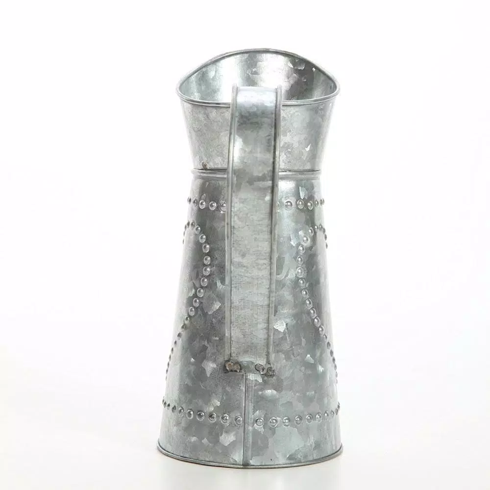Benzara Gray Decorative Galvanized Metal Pitcher with Hammered Heart Design