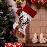 Glitzhome 21 in. LED Embroidered Linen Christmas Stocking - Reindeer Design thumbnail 7