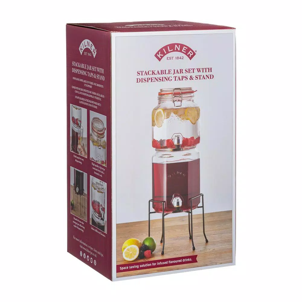 Kilner Stackable Glass Beverage Dispenser Set with Taps and Stand