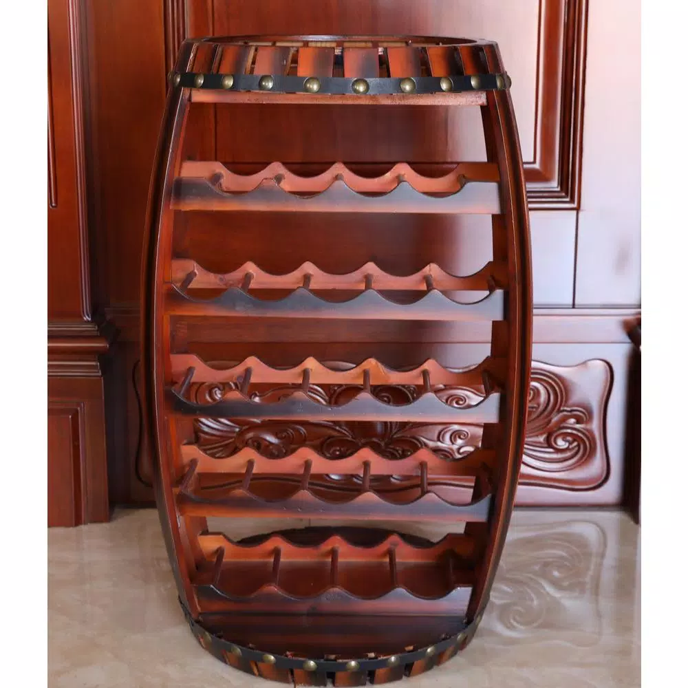 Vintiquewise Rustic Barrel Shaped Wooden Wine Rack - Holds 23 Bottles
