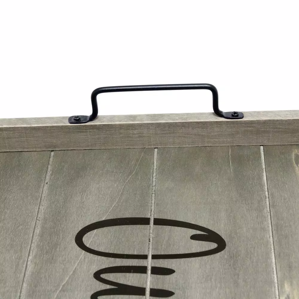 Elegant Designs Our Nest Rustic Gray Wooden Decorative Serving Tray with Black Metal Handles