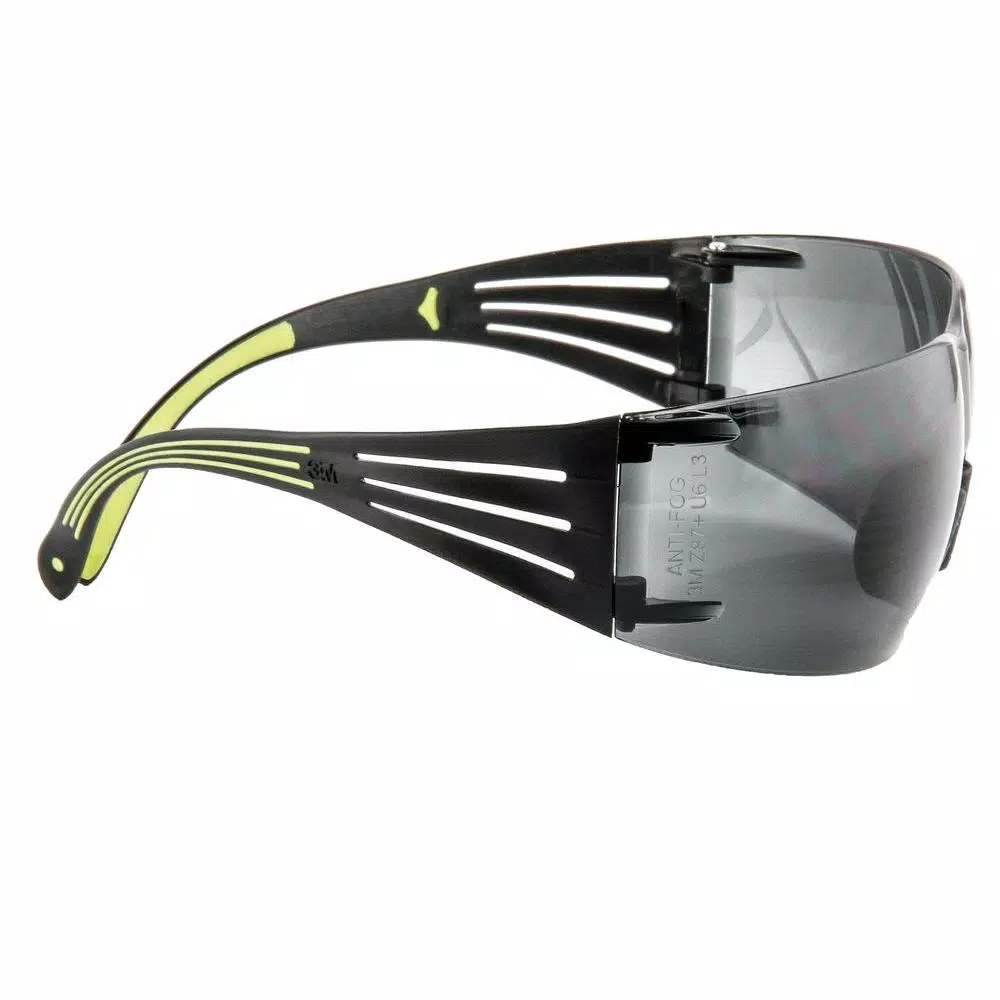 3M SecureFit 400 Series Safety Glasses - Black/Neon Green Frame with Gray Anti-Fog Lenses